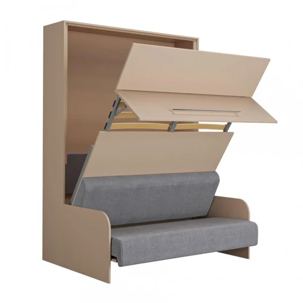 Inside 75 Armoire Lit Escamotable SOFA AUTOMATICA 140 Cm Taupe Canapé Microfibr… marque moins cher 3