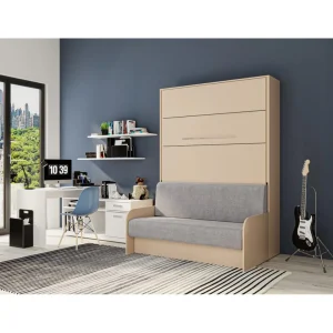 Inside 75 Armoire Lit Escamotable SOFA AUTOMATICA 140 Cm Taupe Canapé Microfibr… marque moins cher 13
