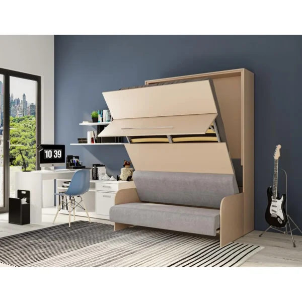 Inside 75 Armoire Lit Escamotable SOFA AUTOMATICA 140 Cm Taupe Canapé Microfibr… marque moins cher 6