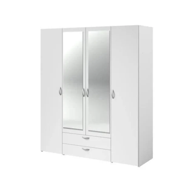 Parisot Armoire VARIA – Décor Blanc – 4 Portes Battantes + 2 Miroirs + 2 Tiro… magasin pour 1