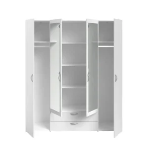 Parisot Armoire VARIA – Décor Blanc – 4 Portes Battantes + 2 Miroirs + 2 Tiro… magasin pour 11