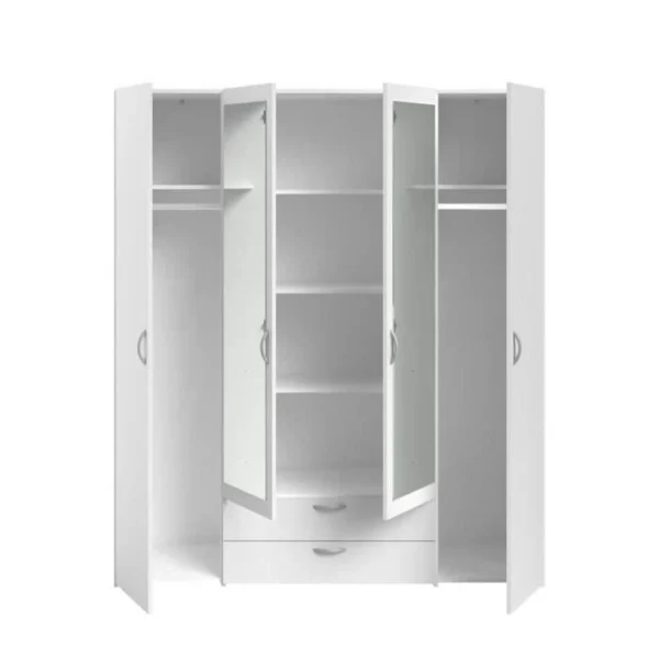 Parisot Armoire VARIA – Décor Blanc – 4 Portes Battantes + 2 Miroirs + 2 Tiro… magasin pour 4