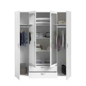 Parisot Armoire VARIA – Décor Blanc – 4 Portes Battantes + 2 Miroirs + 2 Tiro… magasin pour 13
