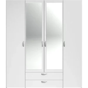 Parisot Armoire VARIA – Décor Blanc – 4 Portes Battantes + 2 Miroirs + 2 Tiro… magasin pour 15