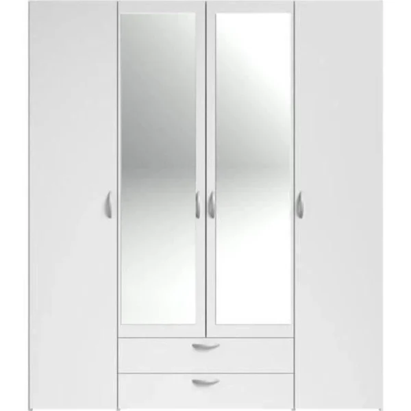 Parisot Armoire VARIA – Décor Blanc – 4 Portes Battantes + 2 Miroirs + 2 Tiro… magasin pour 6