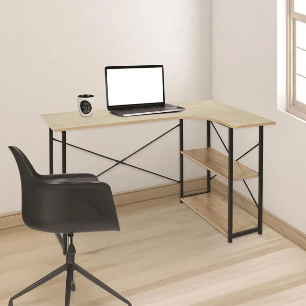 excellente qualité Altobuy BIWO – Bureau D’Angle Noir Et Naturel Avec 2 Tablettes 4
