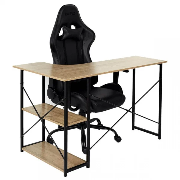 excellente qualité Altobuy BIWO – Bureau D’Angle Noir Et Naturel Avec 2 Tablettes 5