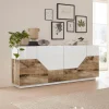 Ahd Amazing Home Design Buffet Bois Blanc 4 Compartiments 200x43cm Salon Meuble Cuisine Hariet… achat pas cher 17