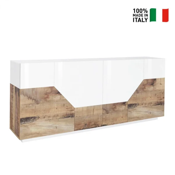 Ahd Amazing Home Design Buffet Bois Blanc 4 Compartiments 200x43cm Salon Meuble Cuisine Hariet… achat pas cher 3