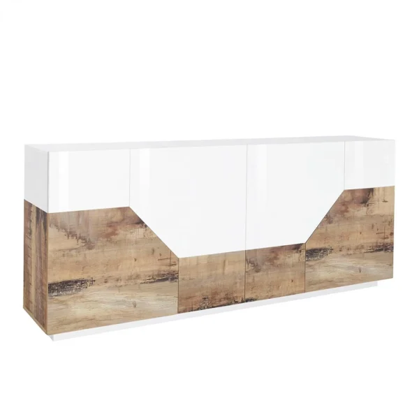Ahd Amazing Home Design Buffet Bois Blanc 4 Compartiments 200x43cm Salon Meuble Cuisine Hariet… achat pas cher 4