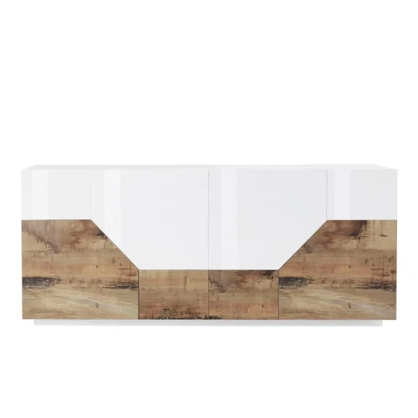 Ahd Amazing Home Design Buffet Bois Blanc 4 Compartiments 200x43cm Salon Meuble Cuisine Hariet… achat pas cher 5