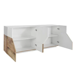 Ahd Amazing Home Design Buffet Bois Blanc 4 Compartiments 200x43cm Salon Meuble Cuisine Hariet… achat pas cher 15
