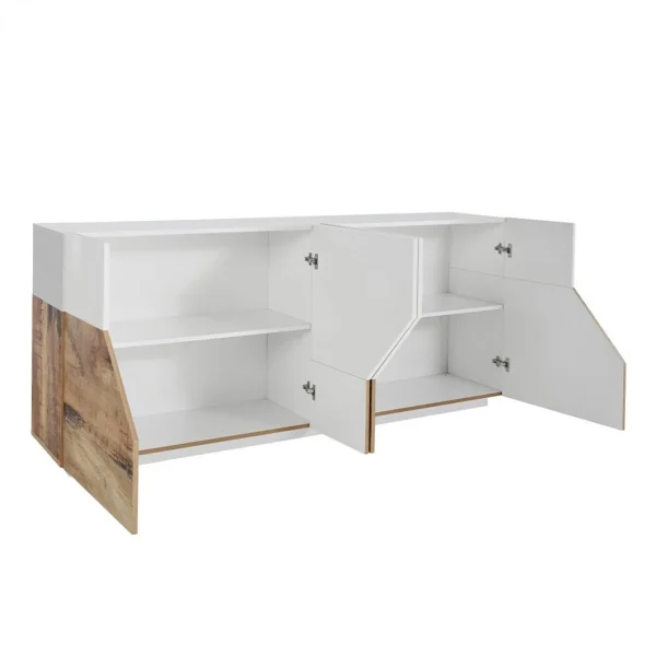 Ahd Amazing Home Design Buffet Bois Blanc 4 Compartiments 200x43cm Salon Meuble Cuisine Hariet… achat pas cher 6