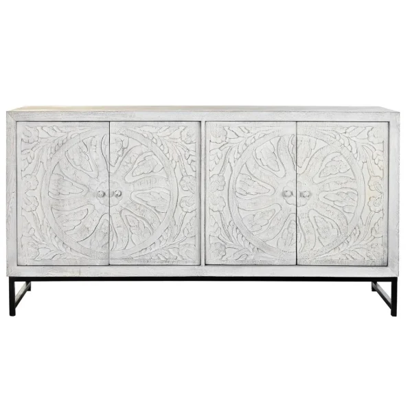 aux meilleurs prix Pegane Buffet Meuble De Rangement En Bois De Manguier Coloris Blanc Et Métal… 3
