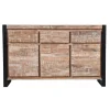 Pegane Buffet Meuble De Rangement En Métal Noir Et Bois D’acacia Coloris Nat… luxe soldes 31