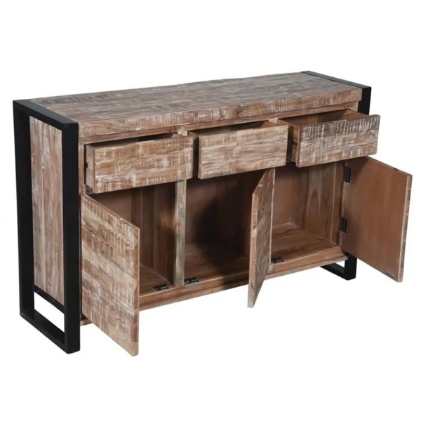Pegane Buffet Meuble De Rangement En Métal Noir Et Bois D’acacia Coloris Nat… luxe soldes 3