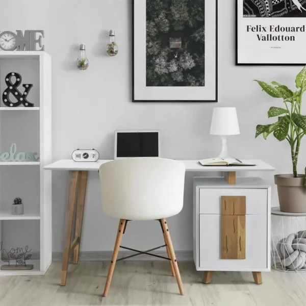 CSTORE Bureau 1 Porte 1 Tiroir – Décor Bois Et Blanc – L 140 X P 76 X H 60 -… soldes ligne 3