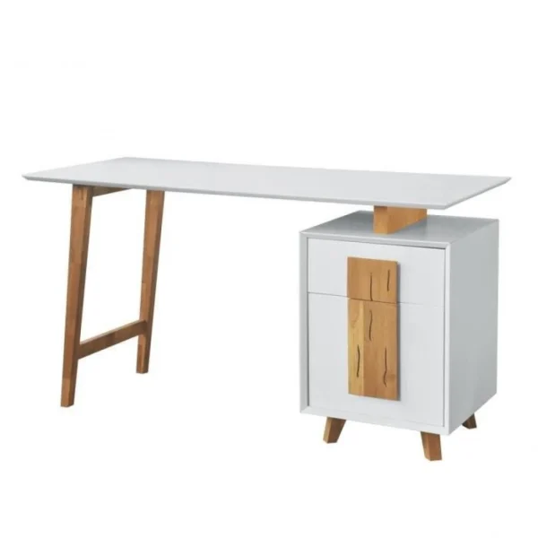CSTORE Bureau 1 Porte 1 Tiroir – Décor Bois Et Blanc – L 140 X P 76 X H 60 -… soldes ligne 4