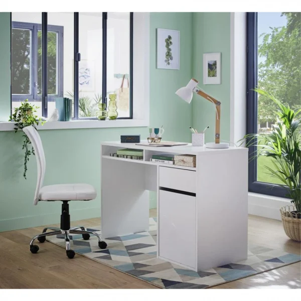 à prix d'occasion BUT Bureau 1 Porte Et 1 Tiroir BEST LAK 3 Blanc Laqué 3