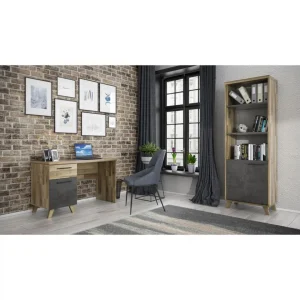 BUT Bureau 1 Porte Et 1 Tiroir RICCIANO Imitation Chêne Et Béton magasin en ligne france 15