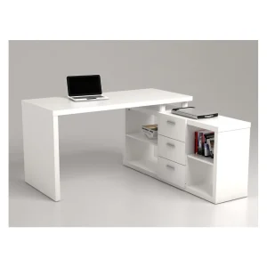 achat pas cher Vente-unique Bureau D’angle Avec Rangements ALDRIC III – Blanc 12