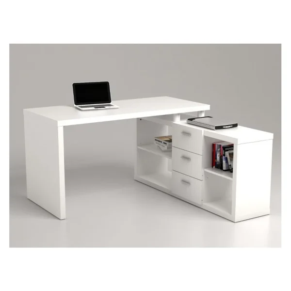 achat pas cher Vente-unique Bureau D’angle Avec Rangements ALDRIC III – Blanc 4