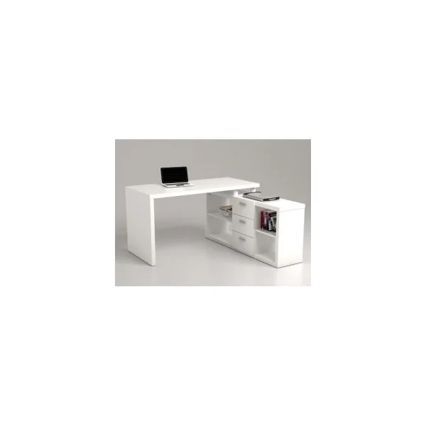 achat pas cher Vente-unique Bureau D’angle Avec Rangements ALDRIC III – Blanc 1