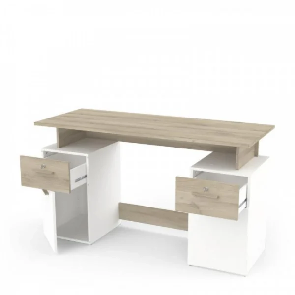 en ligne Dansmamaison Bureau 2 Portes 2 Tiroirs Bois/Blanc – VOLTAIRE – L 135 X L 55 X H 76 … 3