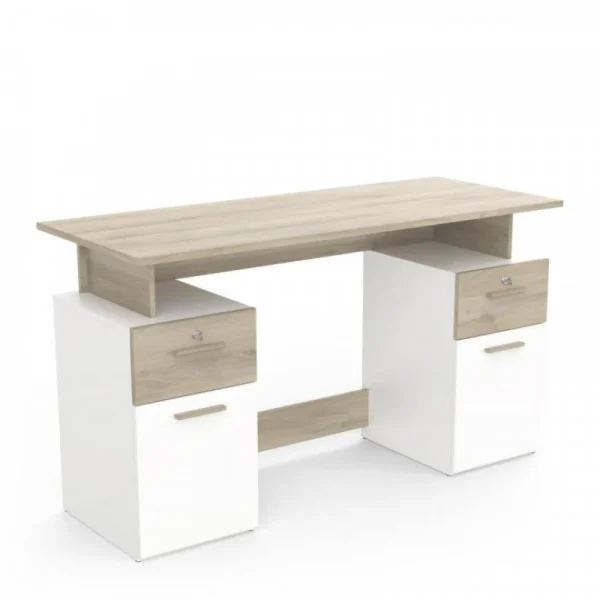 en ligne Dansmamaison Bureau 2 Portes 2 Tiroirs Bois/Blanc – VOLTAIRE – L 135 X L 55 X H 76 … 5