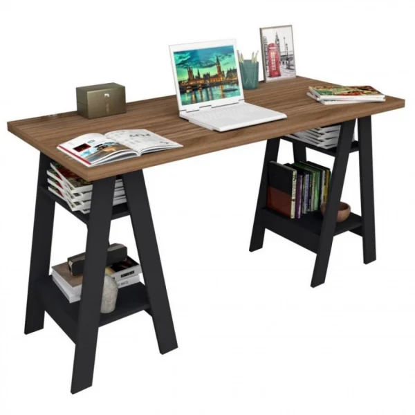 SANS MARQUE Bureau 2 Tréteaux Châtaignier Et Noir boutiqued pas cher 1