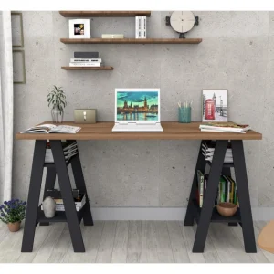 SANS MARQUE Bureau 2 Tréteaux Châtaignier Et Noir boutiqued pas cher 9