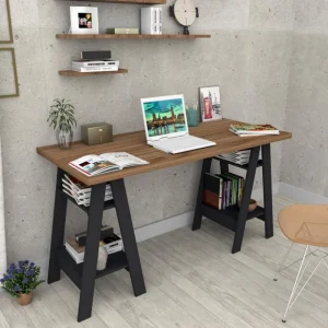 SANS MARQUE Bureau 2 Tréteaux Châtaignier Et Noir boutiqued pas cher 11