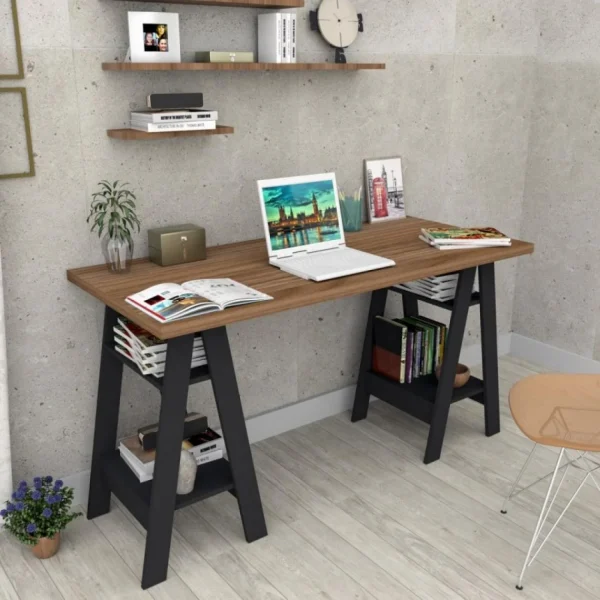 SANS MARQUE Bureau 2 Tréteaux Châtaignier Et Noir boutiqued pas cher 4