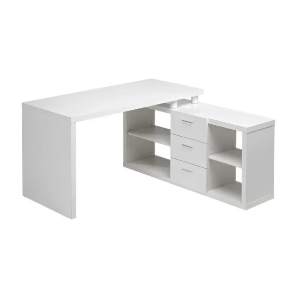 achat pas cher Vente-unique Bureau D’angle Avec Rangements ALDRIC III – Blanc 5