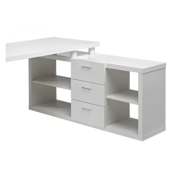 achat pas cher Vente-unique Bureau D’angle Avec Rangements ALDRIC III – Blanc 6