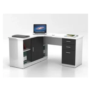 Vente-unique Bureau D’angle NORWY – 2 Portes & 2 Tiroirs – Blanc & Gris qualité supérieure 9