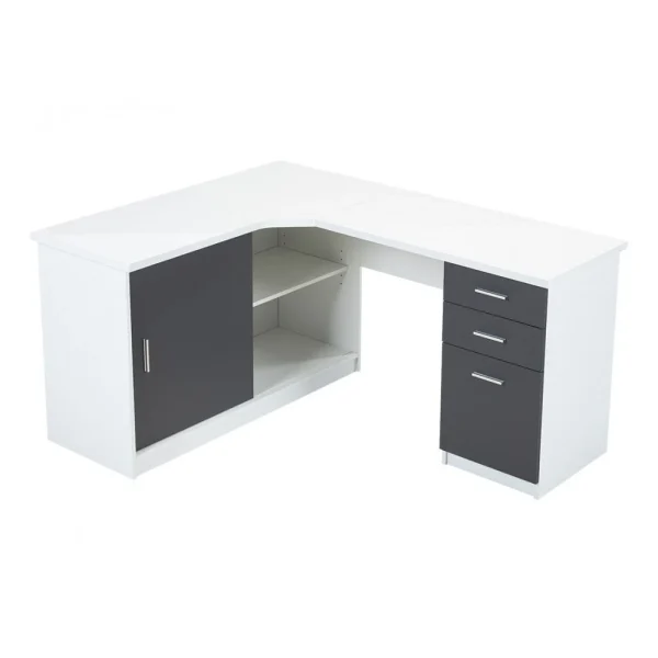 Vente-unique Bureau D’angle NORWY – 2 Portes & 2 Tiroirs – Blanc & Gris qualité supérieure 6