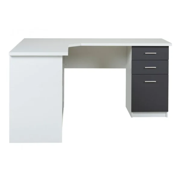 Vente-unique Bureau D’angle NORWY – 2 Portes & 2 Tiroirs – Blanc & Gris qualité supérieure 5