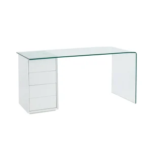 REMISE Vente-unique Bureau MURIEL Avec Rangements – 4 Tiroirs – Verre Trempé & MDF 9