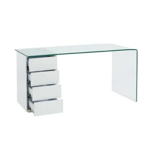 REMISE Vente-unique Bureau MURIEL Avec Rangements – 4 Tiroirs – Verre Trempé & MDF 15
