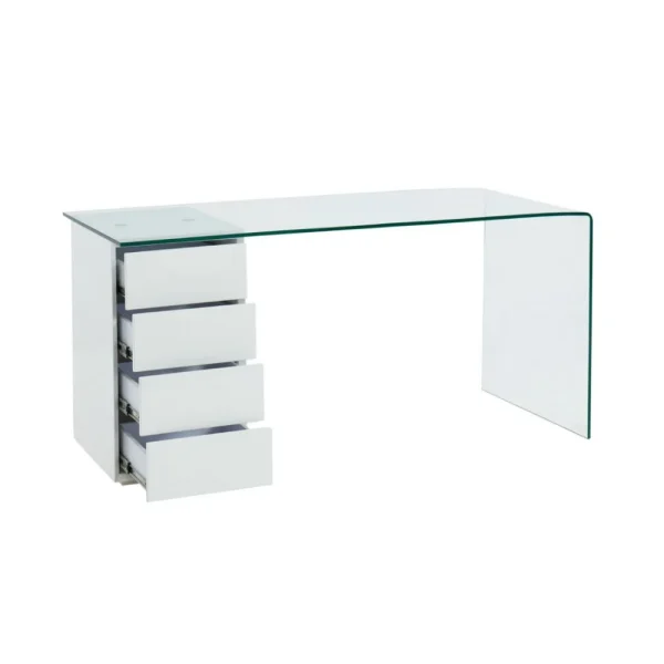 REMISE Vente-unique Bureau MURIEL Avec Rangements – 4 Tiroirs – Verre Trempé & MDF 6