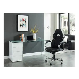REMISE Vente-unique Bureau MURIEL Avec Rangements – 4 Tiroirs – Verre Trempé & MDF 11