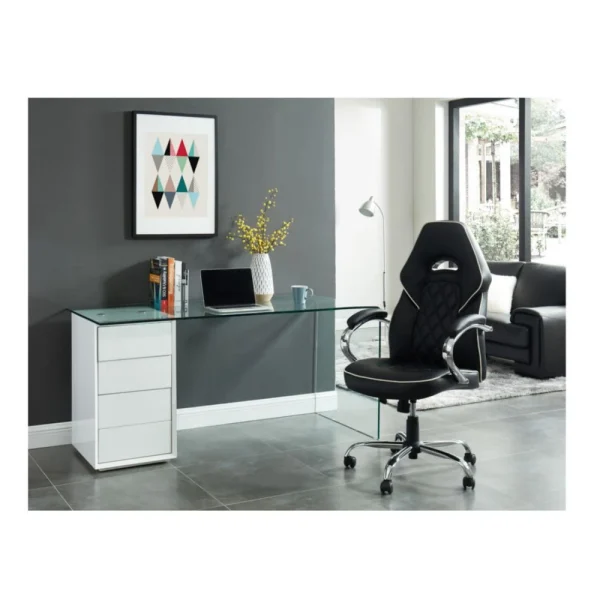REMISE Vente-unique Bureau MURIEL Avec Rangements – 4 Tiroirs – Verre Trempé & MDF 4