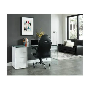 REMISE Vente-unique Bureau MURIEL Avec Rangements – 4 Tiroirs – Verre Trempé & MDF 13