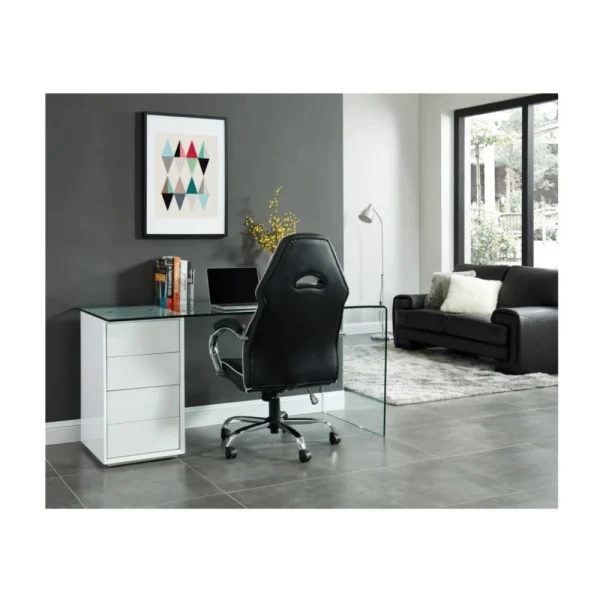 REMISE Vente-unique Bureau MURIEL Avec Rangements – 4 Tiroirs – Verre Trempé & MDF 5