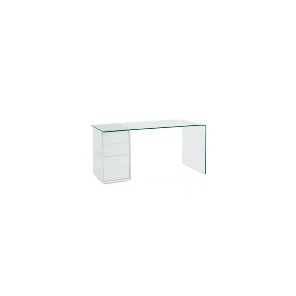 REMISE Vente-unique Bureau MURIEL Avec Rangements – 4 Tiroirs – Verre Trempé & MDF 1