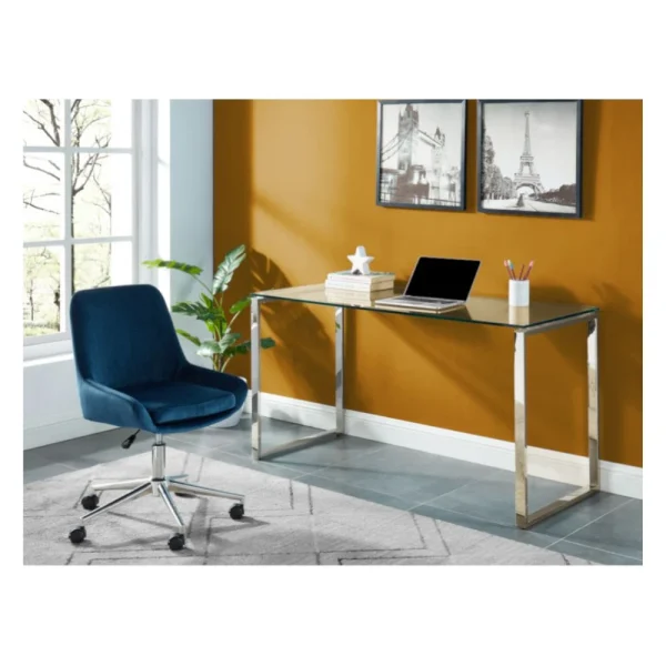 soldes de Noël Vente-unique Bureau FREYA – Verre Trempé & Métal Chromé 4