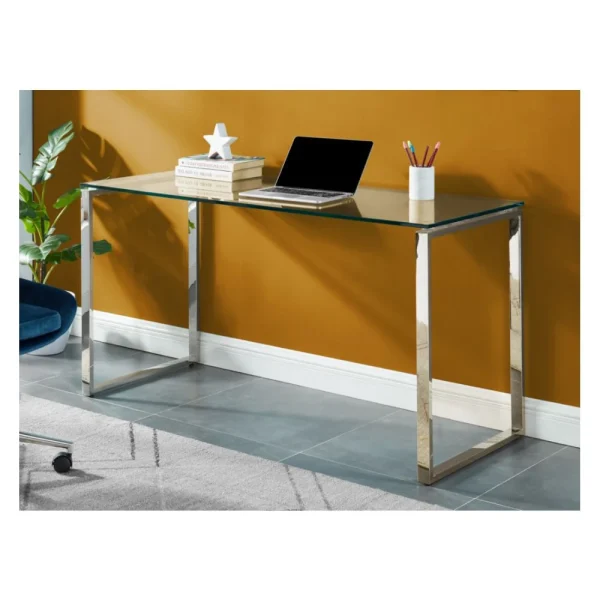 soldes de Noël Vente-unique Bureau FREYA – Verre Trempé & Métal Chromé 3