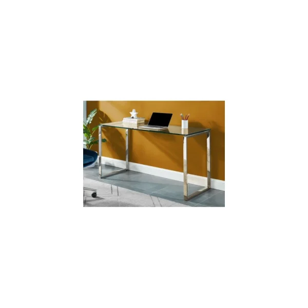 soldes de Noël Vente-unique Bureau FREYA – Verre Trempé & Métal Chromé 1