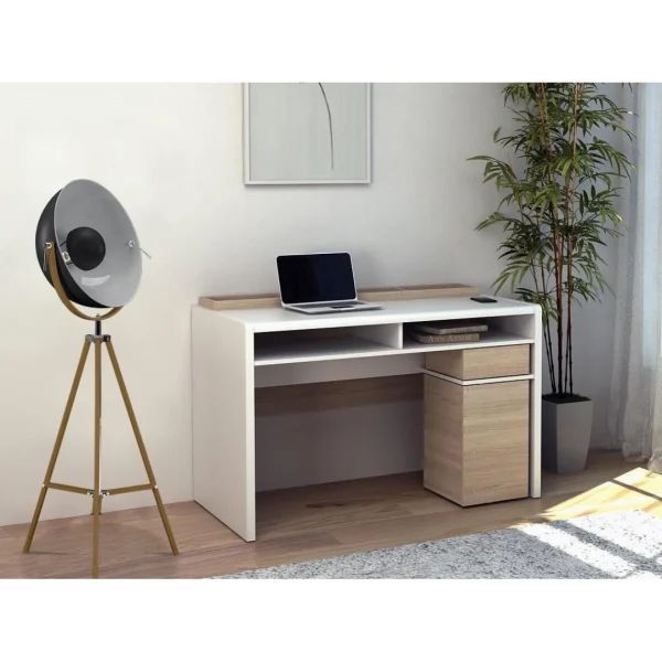 Vente-unique Bureau ASERRI Avec Rangements – Blanc Et Chêne boutique paris 1